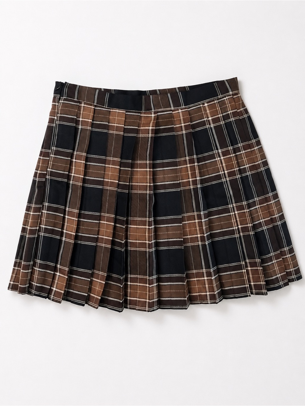 Urban Coco Pleated Mini Skirt Size Large Plaid Brown & Black School Girl Skirt